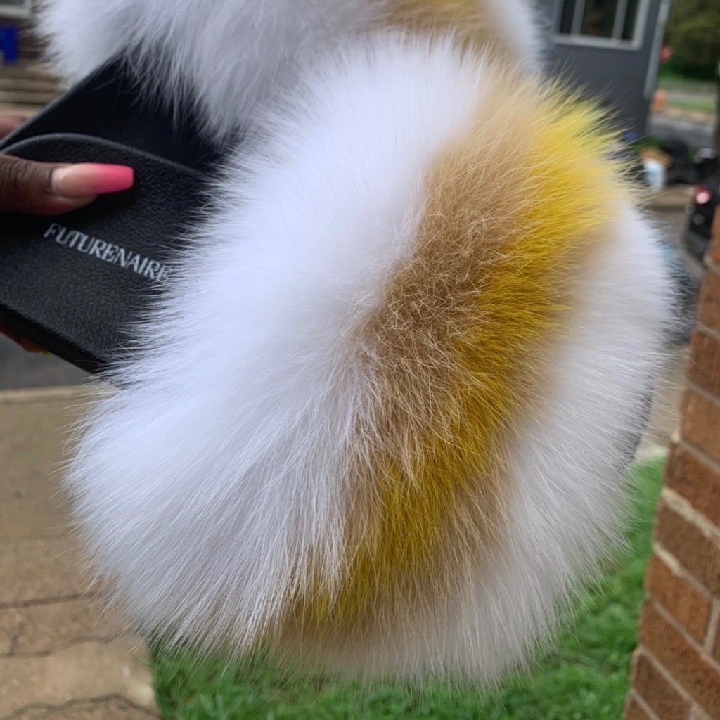 Golden Real Fur Slides Sizes Golden Real Fur Slides Sizes